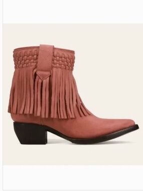 FRYE Sacha Leather Fringe Bootie Rose Cake SZ 9.5